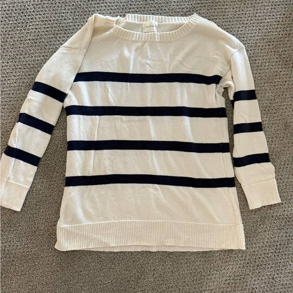 Cream/navy striped knit sweater - Picture 1 of 4